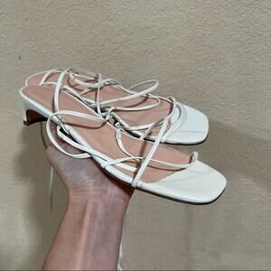 NEW J. Crew Italy ivory white strappy small kitten heel leather sandals